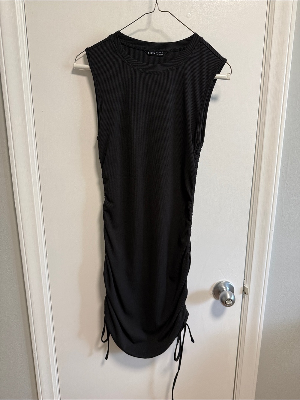 Black Sleeveless Ruched Mini Dress